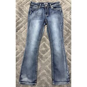 True Luck Denim Jeans Womens Aztec Embroidered Thick Stitch Slim Boot Cut 11/12